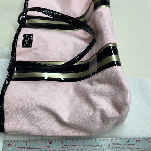 New Victoria's Secret Pink Canvas with Black Gold Stripe Weekender Tote Bag - Picture 8 of 11